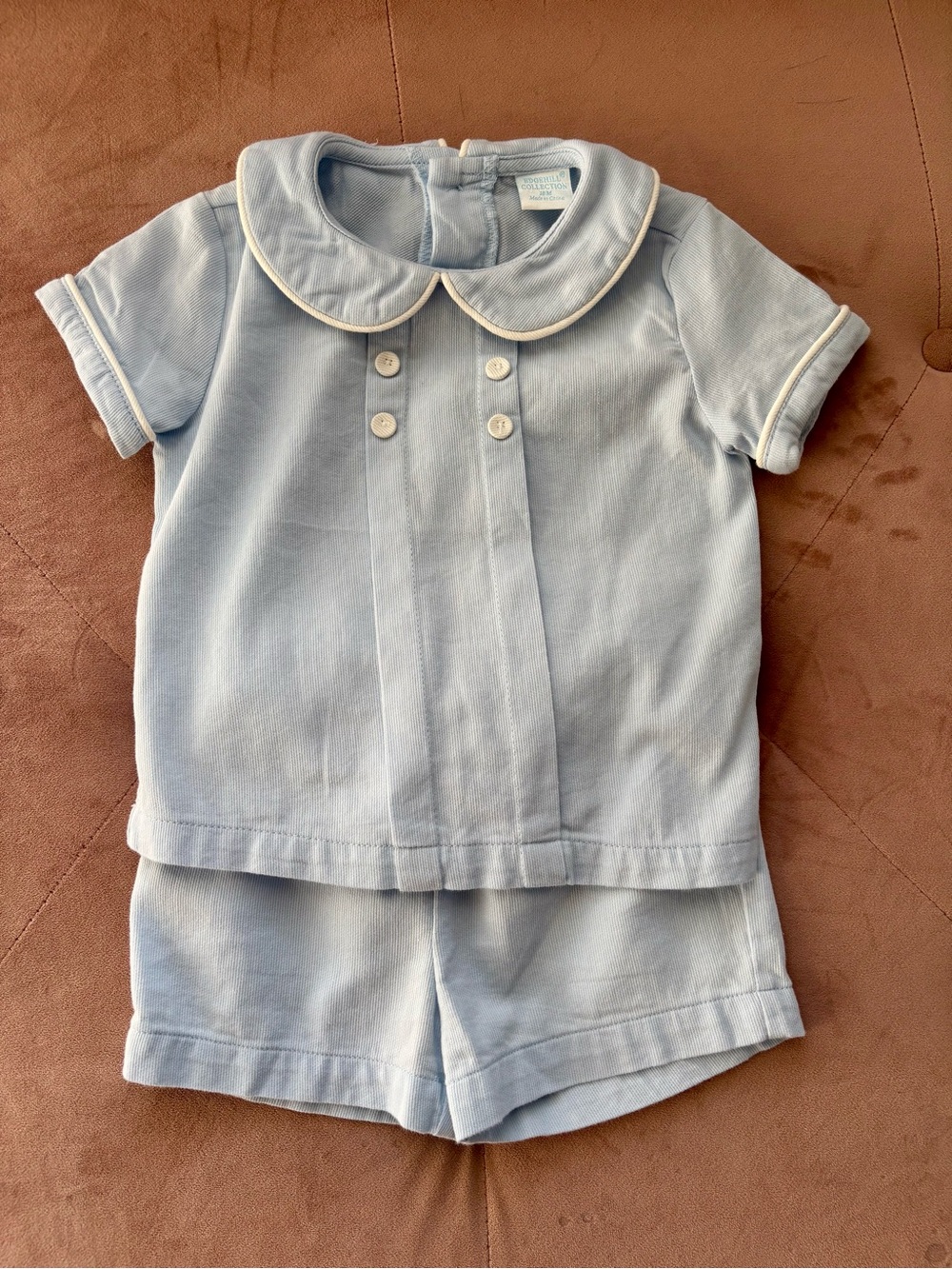Classic Light Blue Peter Pan Collar Baby Shirt & Shorts Set